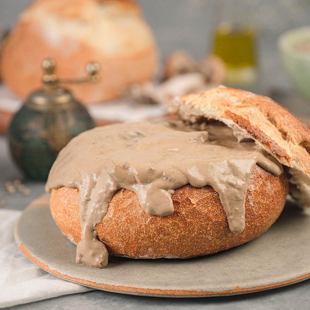 Panhoca com Caldo de Cogumelos