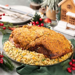 [114545] Pernil em Crosta de Pistache com Couscous, legumes e cogumelos