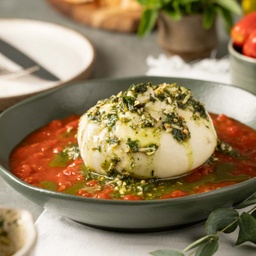 [111595] Burrata com chutney de tomates e pesto
